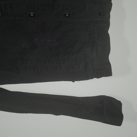 Hot Topic jacket men's size small black destructed denim unisex 100% Cotton - Picture 3 of 10
